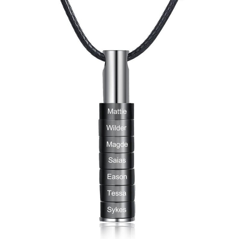 Personliazed Bead Bar Necklace with 1-9 Engravings for Daddy Gift