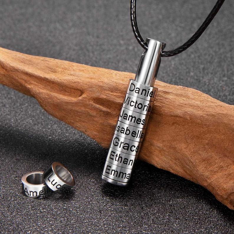 Personliazed Bead Bar Necklace with 1-9 Engravings for Daddy Gift