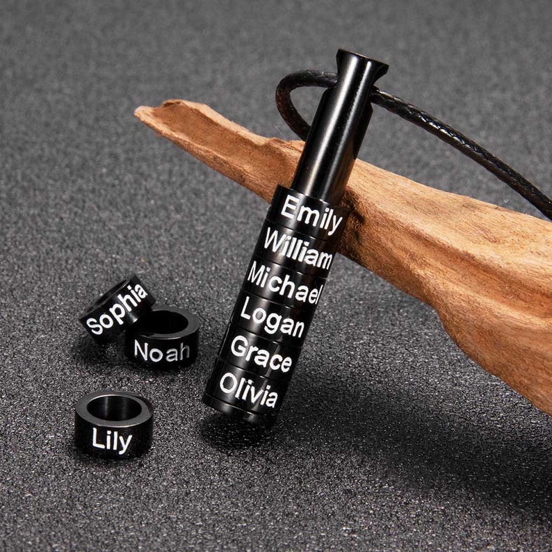 Personliazed Bead Bar Necklace with 1-9 Engravings for Daddy Gift
