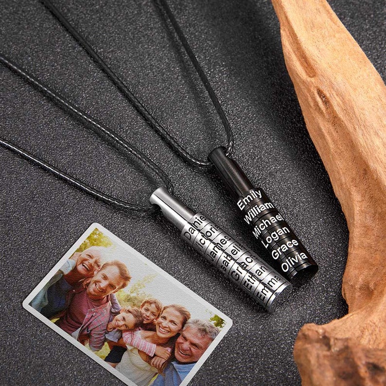 Personliazed Bead Bar Necklace with 1-9 Engravings for Daddy Gift