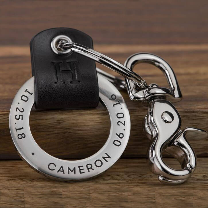 Personalized Dad Leather Keychain Engraving 1-10 Names