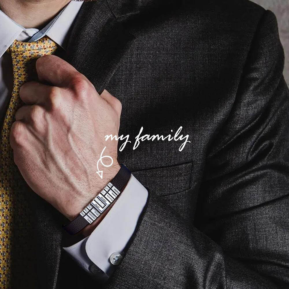 Personalized Leather Bracelet with Engraved Diamond Beads For Dad