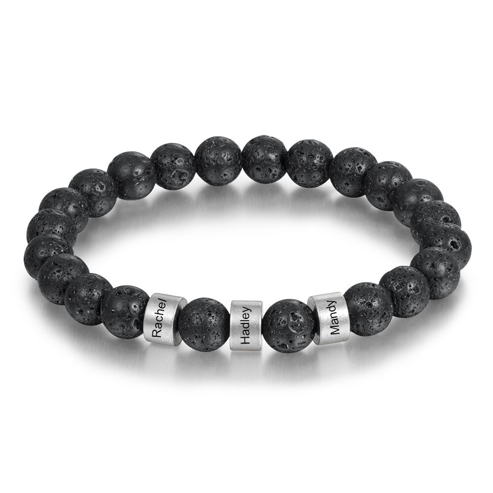 Black Lava Rock Beads Bracelets with 1-4 Customized Beads for Men