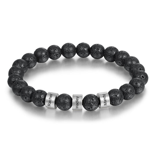 Black Lava Rock Beads Bracelets with 1-4 Customized Beads for Men
