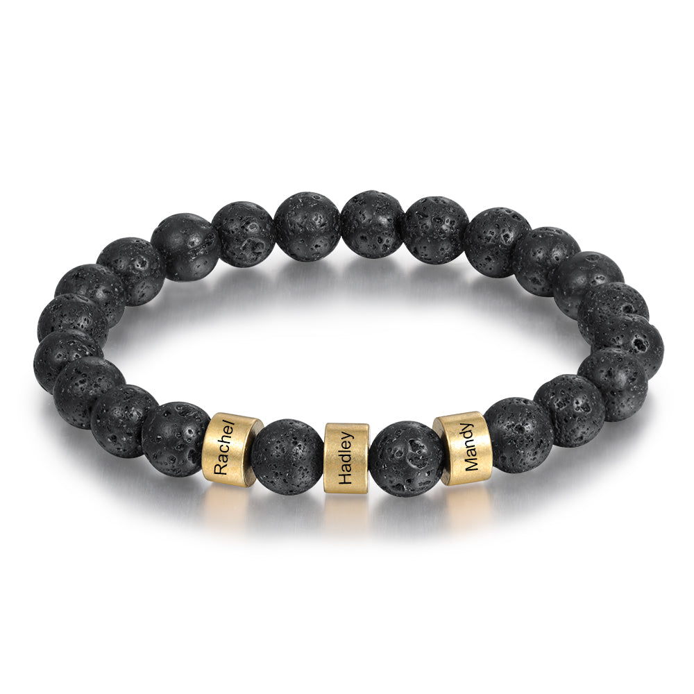 Black Lava Rock Beads Bracelets with 1-4 Customized Beads for Men