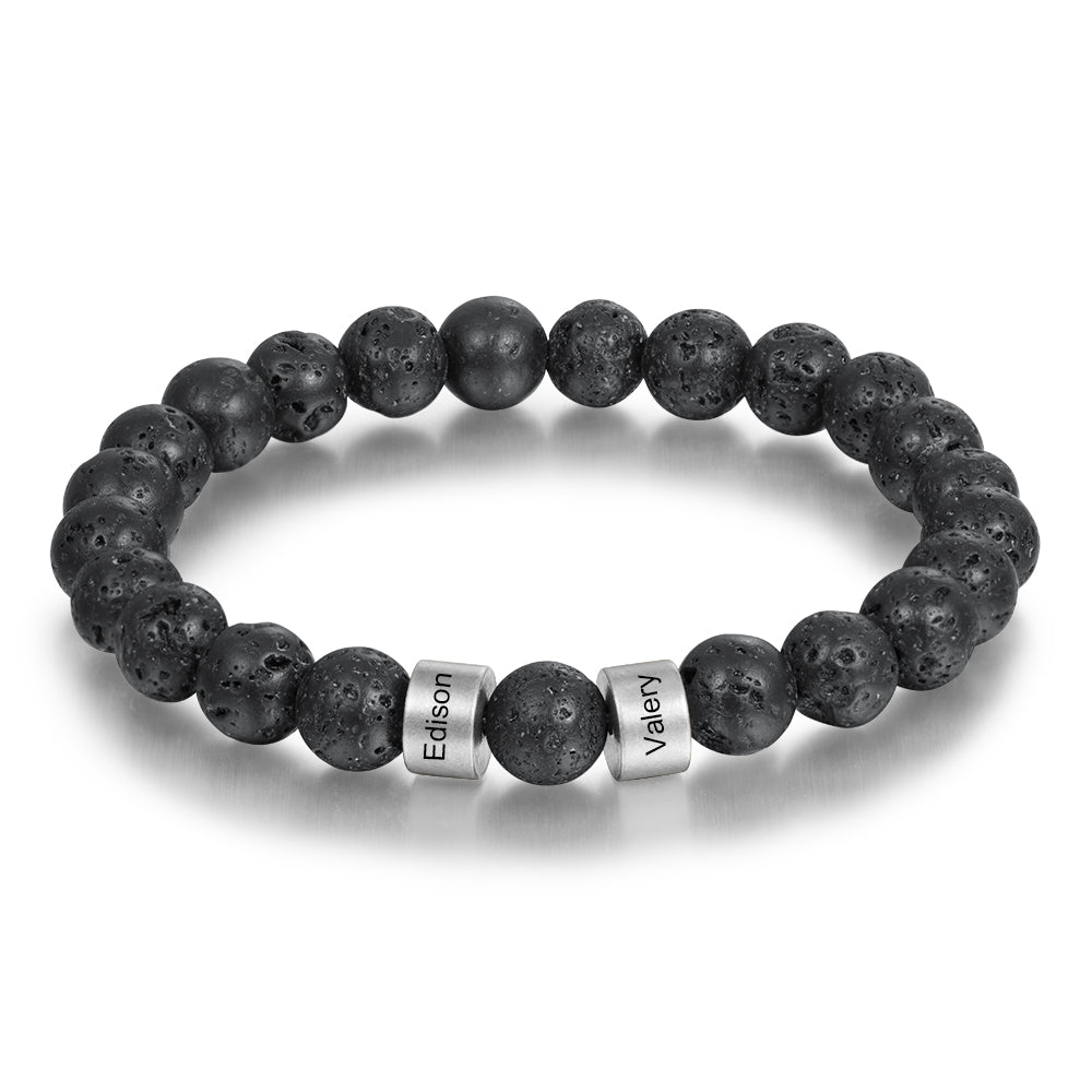 Black Lava Rock Beads Bracelets with 1-4 Customized Beads for Men