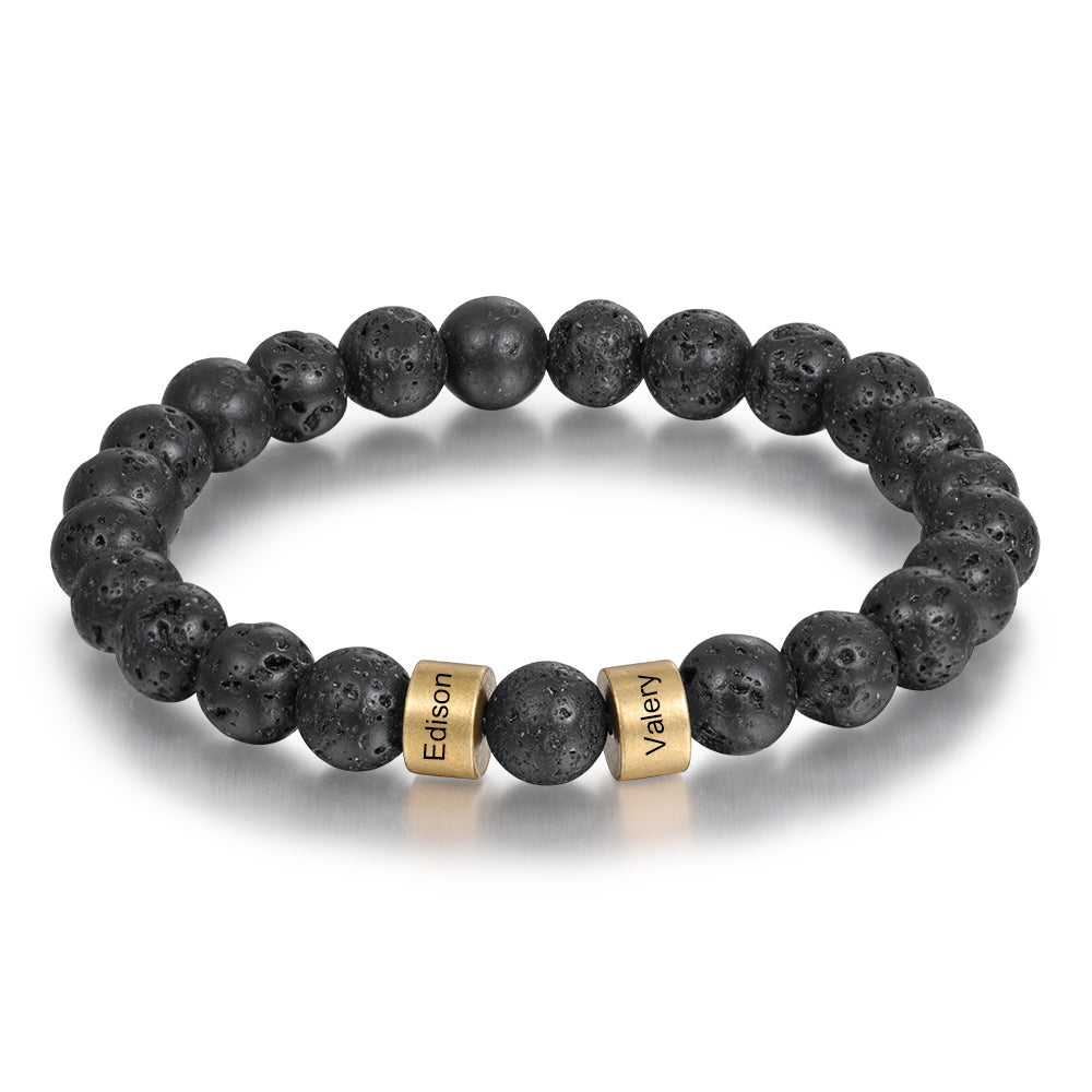 Black Lava Rock Beads Bracelets with 1-4 Customized Beads for Men