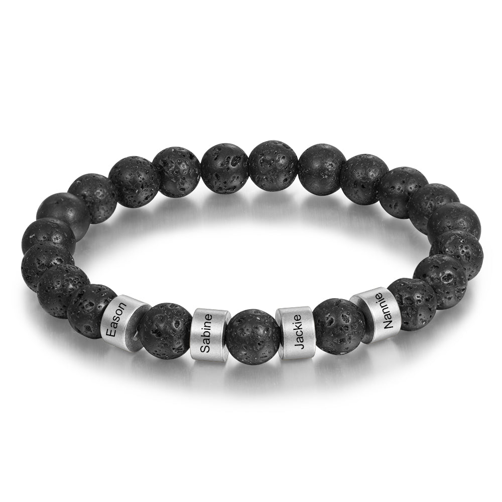 Black Lava Rock Beads Bracelets with 1-4 Customized Beads for Men