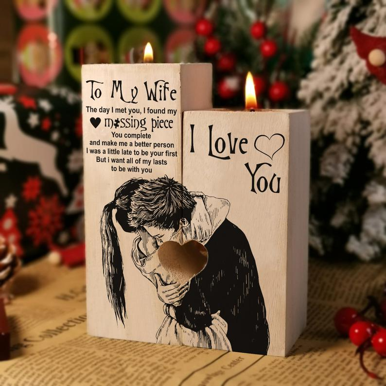 To My Wife Missing Piece Wooden Candlestick Shelf Couple Decoration Gift