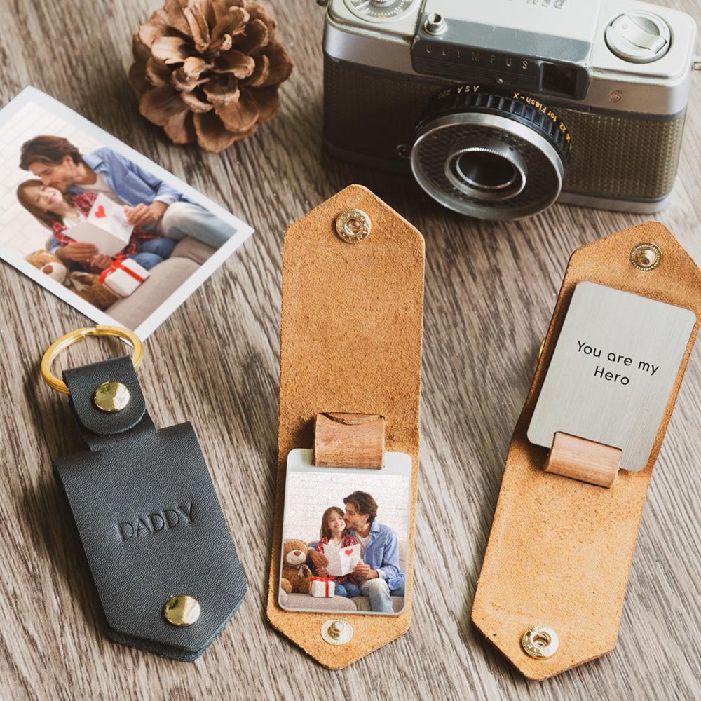 Personalised Photo Leather Keychain for Daddy Gift