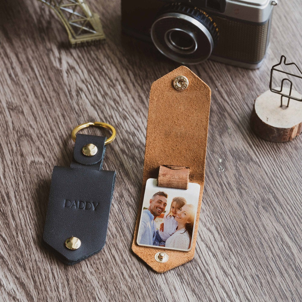 Personalised Photo Leather Keychain for Daddy Gift