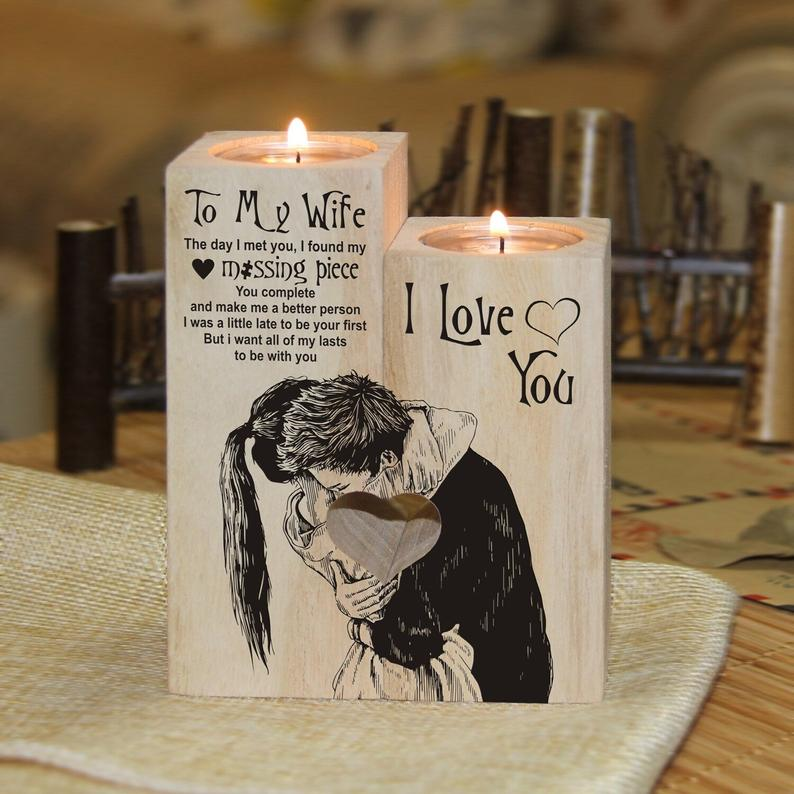To My Wife Missing Piece Wooden Candlestick Shelf Couple Decoration Gift