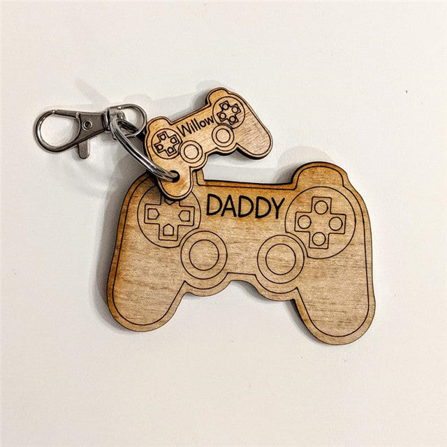 Personalized Wood Video Game Controller Keychain With Engraving Name for Dad Gift