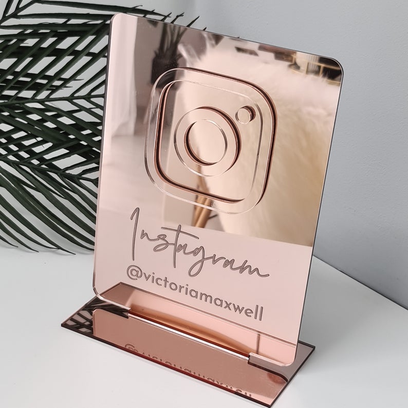 Personalized Deluxe Gold Mirror Business Social Media Sign