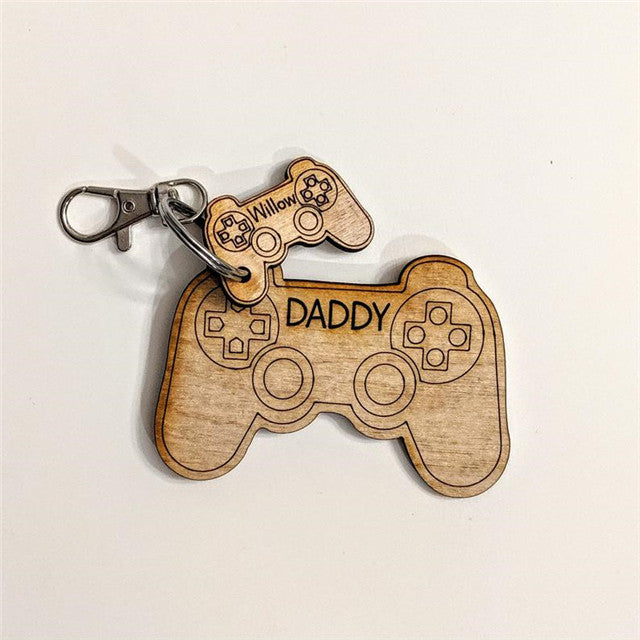 Personalized Wood Video Game Controller Keychain With Engraving Name for Dad Gift