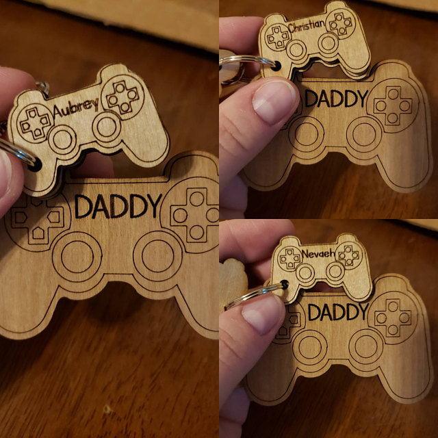 Personalized Wood Video Game Controller Keychain With Engraving Name for Dad Gift