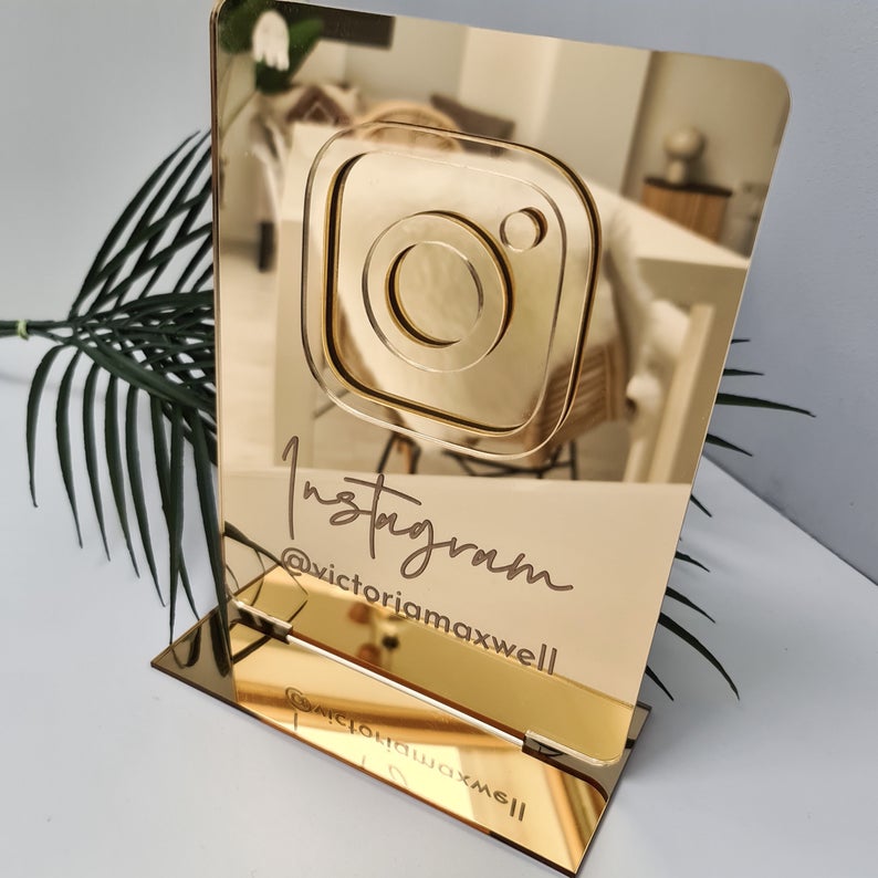 Personalized Deluxe Gold Mirror Business Social Media Sign