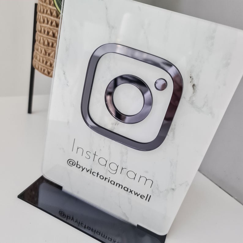 Personalized White Marble Effect Business Social Media Sign
