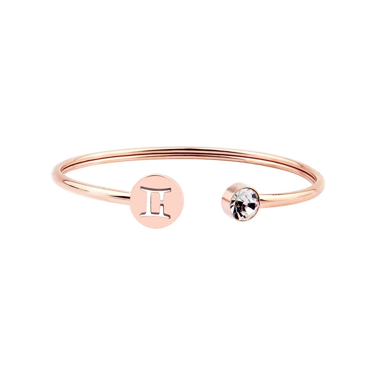 Customized Zodiac Sign Cuff Bracelet with Birthstone