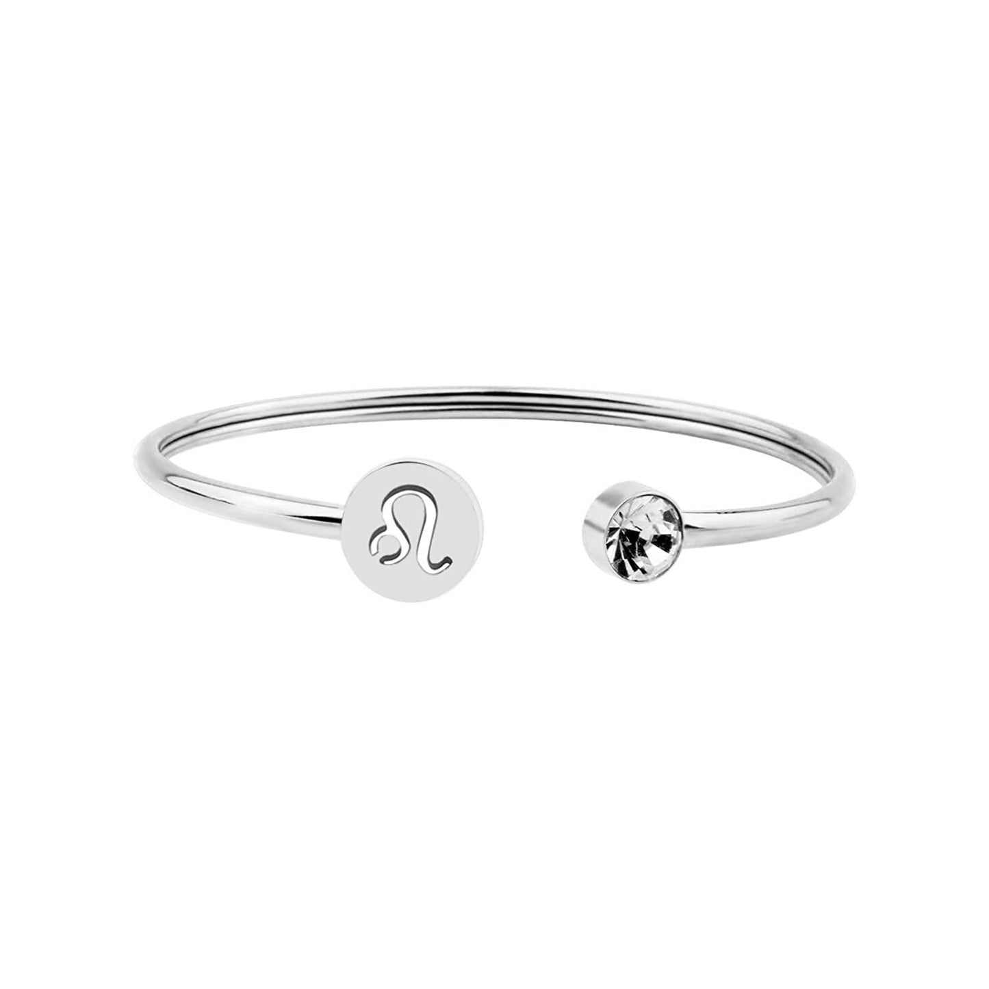 Customized Zodiac Sign Cuff Bracelet with Birthstone