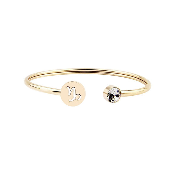 Customized Zodiac Sign Cuff Bracelet with Birthstone
