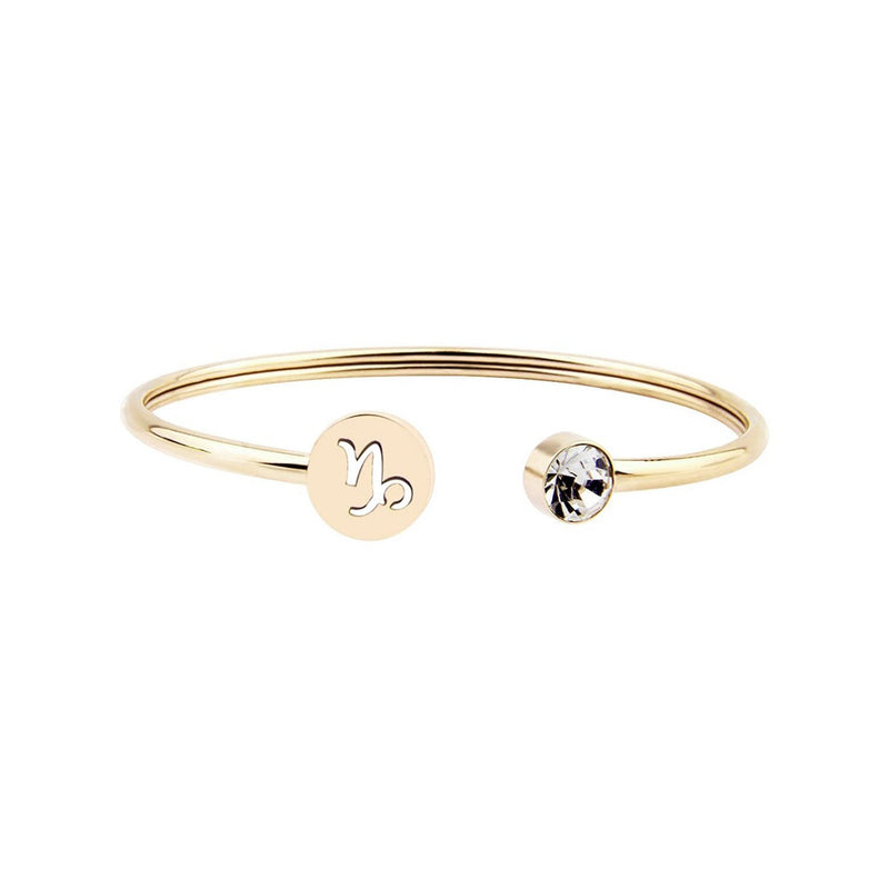 Customized Zodiac Sign Cuff Bracelet with Birthstone