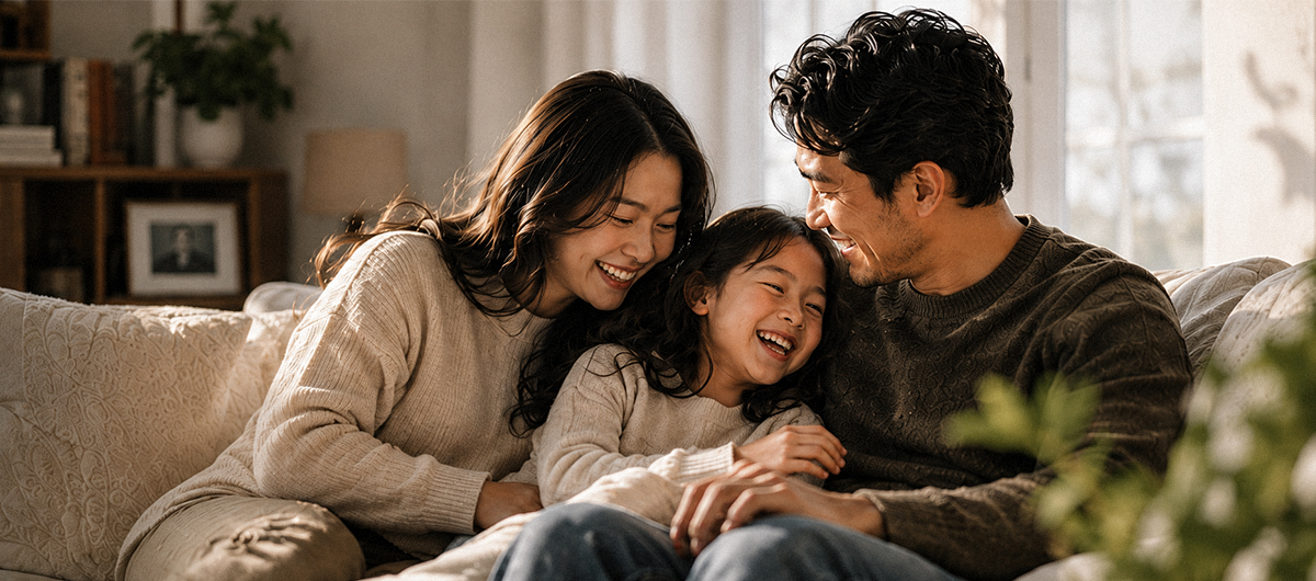 Family sharing a warm moment at home